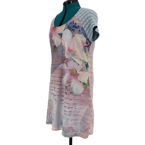 smash! Pink and Blue Mixed Patterns and Textures Short Sleeved Dress, XL - Picture 5 of 16